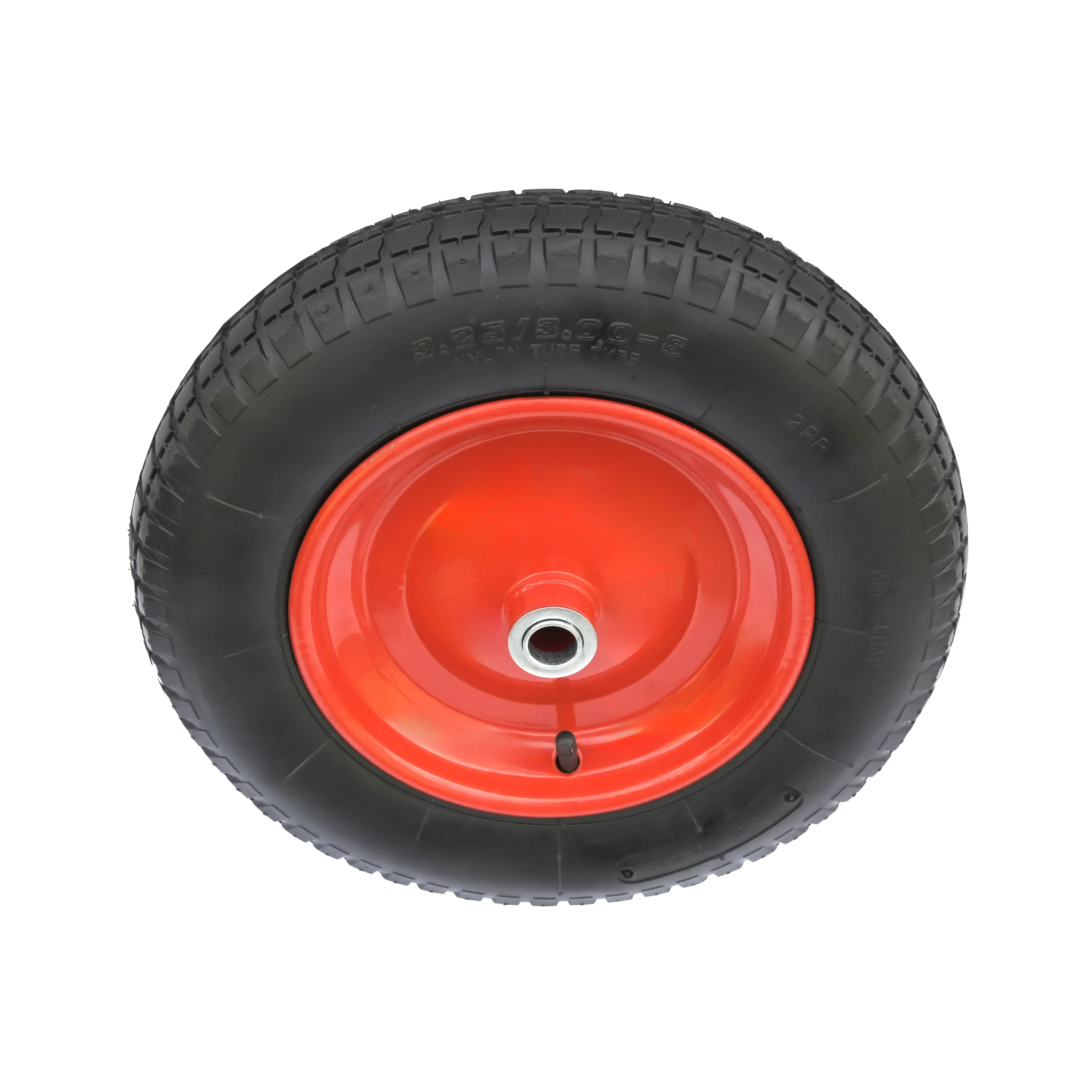 PR 2402-20 - Колесо для тачки / тележки пневматическое 3.25/3.00-8, сварной диск, диаметр 360 мм, ось 20 мм, металлический обод, симметричная ступица, шариковый подшипник