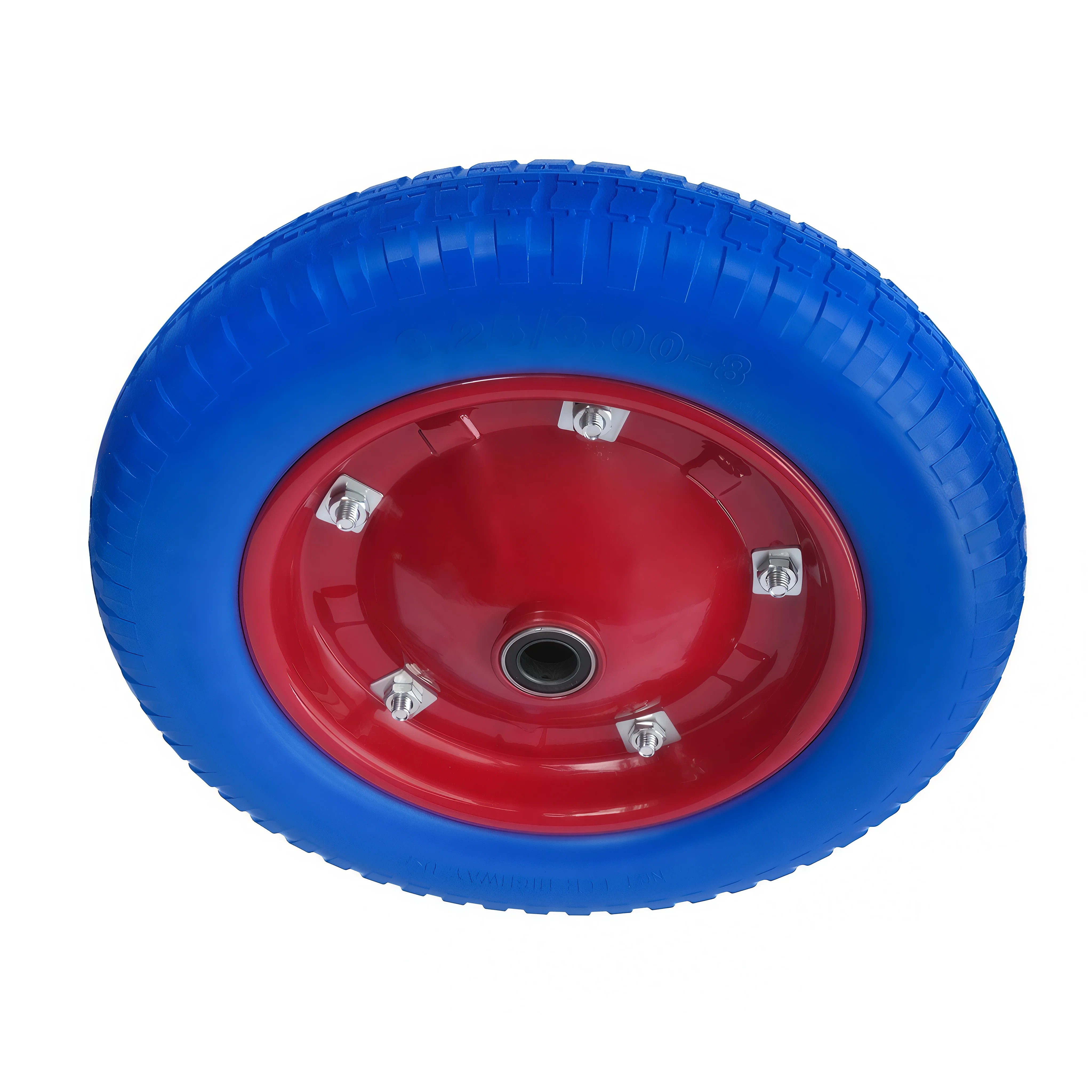 PU 2400-20b - Колесо для тачки / тележки полиуретановое бескамерное 3.25/3.00-8, диаметр 360 мм, ось 20 мм, металлический обод, симметричная ступица, шариковый подшипник