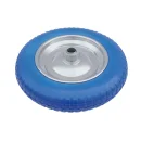 PU 2402-25 - Колесо для тачки / тележки полиуретановое бескамерное 3.25/3.00-8, сварной диск, диаметр 350 мм, ось 25 мм, металлический обод, симметричная ступица, шариковый подшипник
